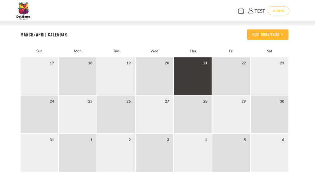 Screenshot Calendar - Del Bene Produce